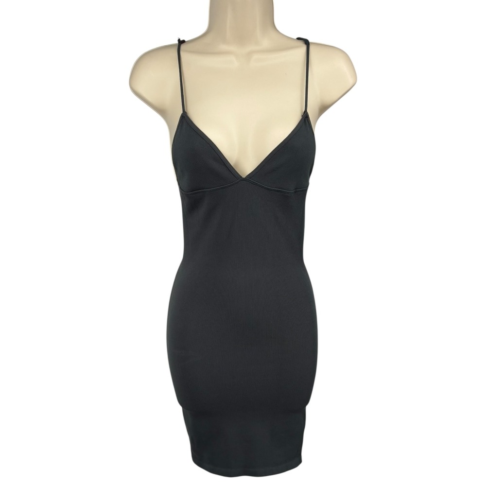 Intimately Free People Black Ribbed Strappy Open Back‎ Bodycon Mini Dress XS S